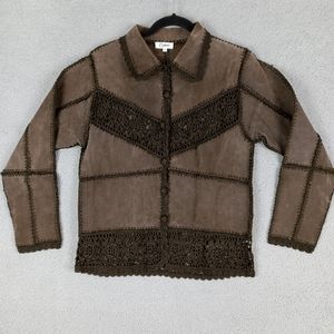 Carducci Size S Women's Brown Suede Crochet Leather Jacket Shirt Patchwork